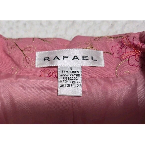 Rafael Embroideed Top Womens 14 Pink Linen Blend Bead Sequin Detail Button Front - Picture 4 of 8